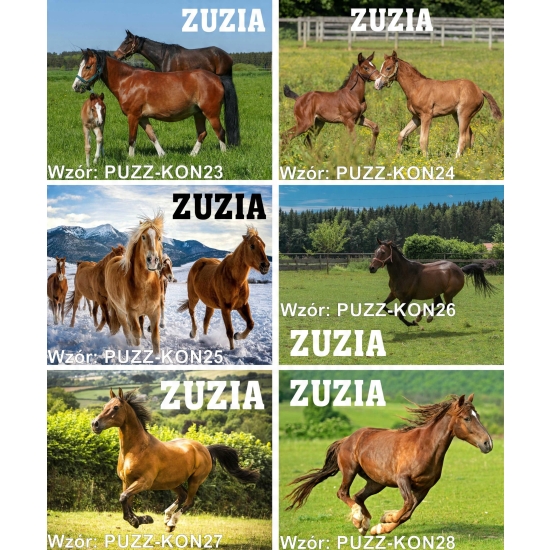 Puzzle A3 A4 KONIE Personalizowane z Dowolnym Napisem Imieniem Dużo Wzorów